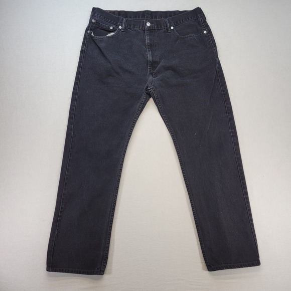 Levis 505 Jeans Mens 40x32 Black Regular Straight Mid Rise Dark Wash Denim - Picture 1 of 13